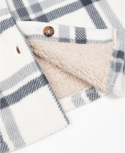 Vista 6 de Lisskolo Chaqueta tipo camisa con forro polar para mujer con bolsillos para las manos, chaqueta de forro polar Sherpa con botones a cuadros, ropa