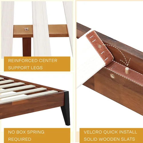 Vista 4 de Acacia Emery - Marco de cama con cabecero, cama de plataforma de madera 100% maciza, estilo de cama escandinavo con todos los colchones Americano