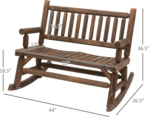 Vista 3 de Outsunny Mecedora de madera para 2 personas con diseño de tronco, sofá de dos plazas resistente con asientos curvos anchos para patio, patio