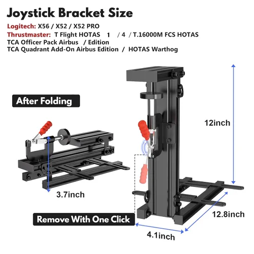 Vista 3 de RACGTING Hotas Mount for Logitech X56X52X52 Pro,No Installation Joystick Mount for Thrustmaster T Flight HOTAST.16000M FCS HOTASTCA Officer Pack