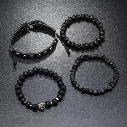 Vista 7 de Punk Leather Bracelet for Men Women Leather 8-10 PCS Braided Cuff Bracelet Multilayer Leather Bracelet A-01