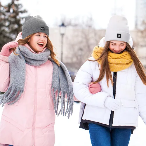 Vista 7 de Gorro de punto con cara sonriente para mujeres y hombres gorro novedoso con puños para invierno hombres mujeres adultos y adolescentes