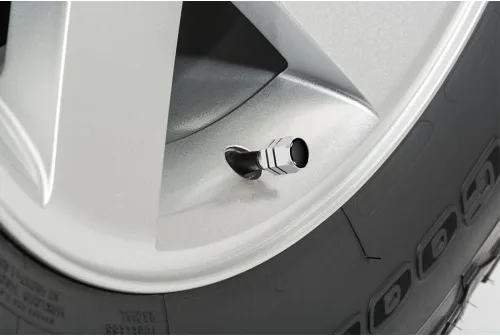Vista 2 de iPick Image Para Dodge Super-Bee Logo en negro sobre plateado Forma hexagonal de aluminio tapas de vástago de válvula de neumático