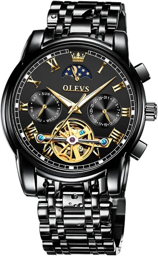Vista 7 de OLEVS Relojes mecánicos automáticos para hombre, cuerda automática, impermeable, acero inoxidable, relojes de pulsera para hombre, reloj de lujo