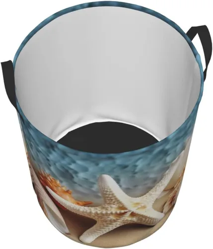Vista 3 de Starfish Coral and Seashell print Circular Hamper Waterproof Storage Bin Organizer Basket Laundry Hamper With Handles For Clothes Toys Small