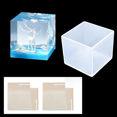 Vista 8 de Moldes de silicona transparente, molde de resina epoxi cuadrado grande y profundo, moldes de fundición de silicona con soporte de madera