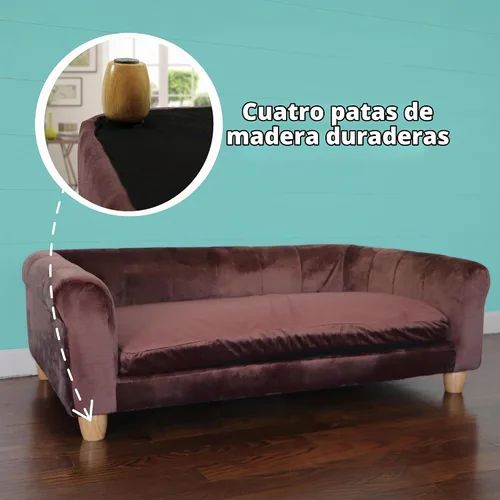Vista 4 de CRITTER SITTERS Sofá rectangular de terciopelo sintético marrón de 42 pulgadas para perros medianos y grandes, sofá de felpa elevada para perros