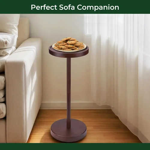 Vista 6 de Mesa auxiliar con pedestal de madera de acacia maciza, redonda pequeña Mesa Martini