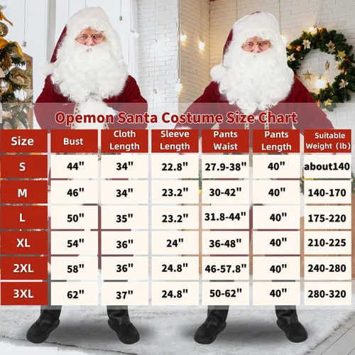 Vista 6 de Opemon Disfraz de Papá Noel para hombre, traje de Santa Claus de lujo, 11 piezas, color rojo, adulto, profesional, Navidad, cosplay, fiesta
