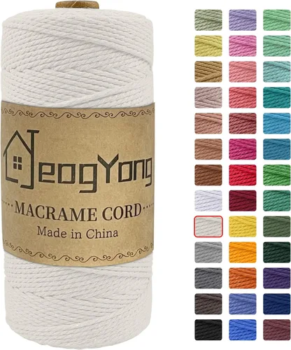 Vista 16 de JeogYong Cuerda de macramé de 0.078 pulgadas x 218 yardas, cuerda de algodón natural torcida de 3 hebras, cuerda de algodón de color para colgar