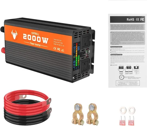 Vista 7 de Inversor de potencia de 2000 vatios, convertidor de 12 V CC a 110 V CA para automóvil/exterior, con pantalla LED, dos tomas de CA, puerto USB, dos