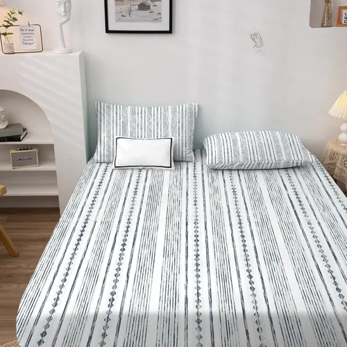 Vista 2 de Sábanas a rayas tamaño individual, sábanas de arte moderno, sábanas y fundas de almohada estampadas de 3 piezas, sábana bajera ajustable