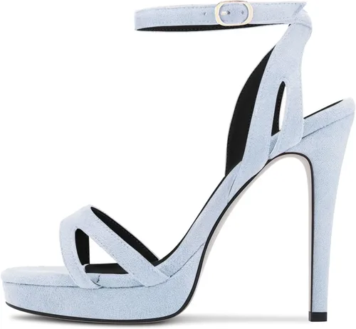 Vista 2 de NobleOnly Sandalias de tacón alto de aguja para mujer, con correa en el tobillo, con hebilla y correa para el tobillo, vestido de fiesta, zapatos