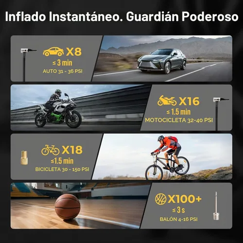 Vista 6 de FLEXTAILGEAR Inflador de neumáticos portátil, bomba de aire eléctrica recargable con control de presión de perilla, compresor de aire inalámbrico