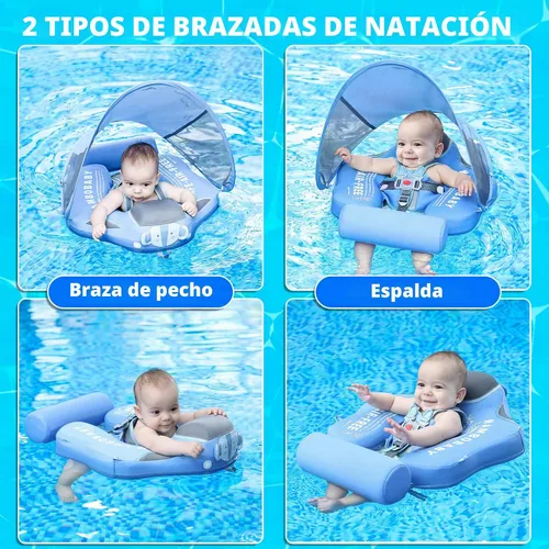Vista 4 de Mambobaby Flotador de natación para bebé con toldo y cola, flotador de piscina infantil no inflable, flotador de natación para niños pequeños