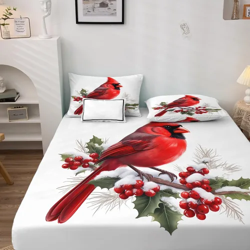 Vista 4 de Sábanas de pájaro tamaño individual – Sábanas y fundas de almohada de loros – 100% microfibra, estampado de alta cantidad de hilos, sábana encimera
