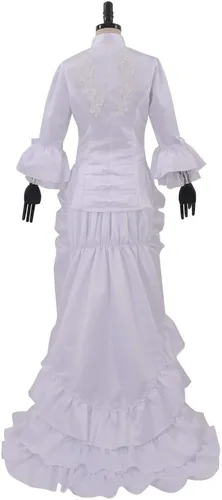Vista 5 de White Victorian Bustle Dress Gown Halloween Costume Steampunk Victorian Gothic Cosplay Costume