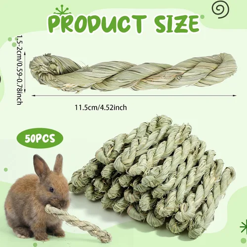 Vista 2 de 50 piezas de conejo Timothy Heno juguete conejo masticar juguetes para conejitos pequeños golosinas de hierba natural palo masticar juguetes