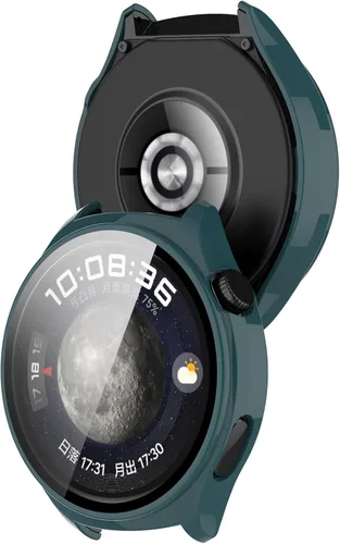 Vista 4 de PC+Funda protectora de pantalla de vidrio templado compatible con Huawei Watch 4, protector de pantalla para Huawei Watch 4, cobertura completa negro