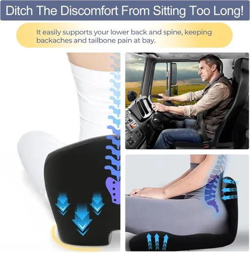 Vista 6 de Cojín de asiento ergonómico con correa ajustable, cojín de asiento de silla de oficina de espuma viscoelástica con diseño en forma de L, cojín