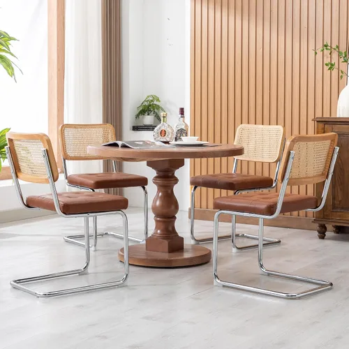 Vista 10 de KCC Juego de 2 sillas de comedor modernas de mediados de siglo, ratán de piel sintética, sillas auxiliares de comedor de cocina con patas de metal