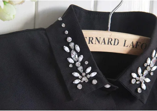 Vista 2 de falso collar desmontable blusa Dickey collar gasa rhinestone media camisa falso collar