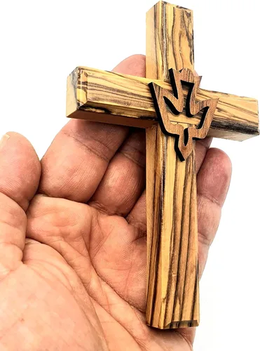 Vista 7 de Zuluf Cruz de paloma de madera de olivo de 4.7" colgante en la pared, Espíritu Santo, regalo religioso cristiano, decoración Tierra Santa CRS021