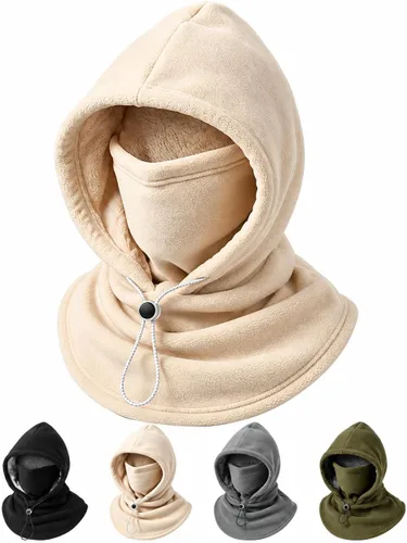 Vista 10 de 3-in-1 Winter Hat, Flannel Balaclava Face Mask with Neck Cover Green