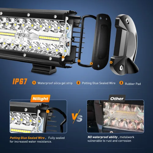 Vista 4 de Nilight 18024C-A barra de 20 pulgadas 420w, combo de punto de inundación de triple fila 42000LM, barra con luces LED para todoterreno o para camiones