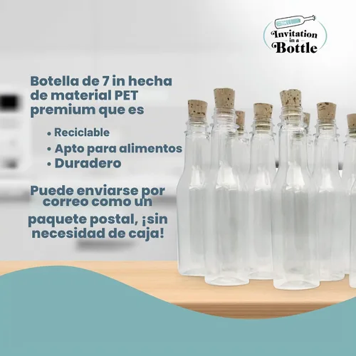 Vista 6 de Invitación en una botella, botellas de plástico y corchos para invitaciones de mensajes de botella, anuncios, manualidades, recuerdos de fiesta