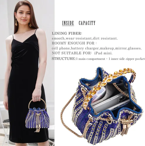 Vista 4 de Bolso de noche con diamantes brillantes para mujer, bolso de mano con diamantes de imitación para fiesta, baile de graduación, cóctel