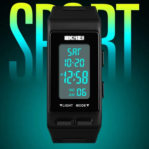 Vista 4 de Reloj digital deportivo rectangular negro para hombre, impermeable, pantalla LED, gran cara, militar, luminoso, cronómetro, alarma, militar, reloj