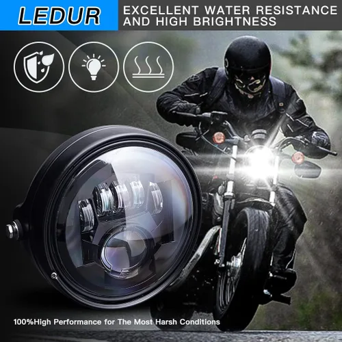 Vista 6 de LEDUR - Faro delantero LED redondo para motocicleta de 7 pulgadas, aprobado por DOT, con haz alto y bajo, con carcasa y cubeta, para Harley, Yamaha