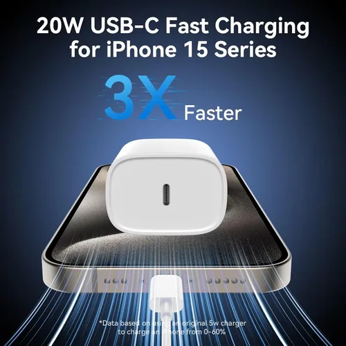 Vista 2 de Cargador para teléfono 15, bloque de carga rápida USB C de 20 W y cable de tipo C a tipo C de 3 pies para teléfono 15/15 Pro/15 Pro Max/15 Plus, Pad