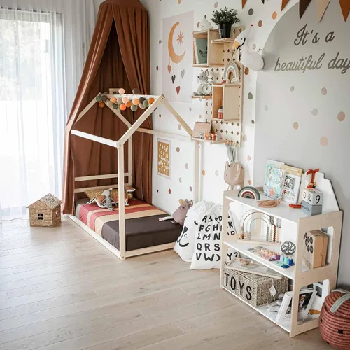 Vista 4 de Cama para niños, cama Montessori, cama Montessori para niños, cama de casa para niños, cama con dosel para niños, tamaño individual de EE. UU
