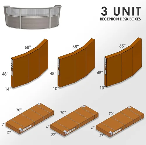 Vista 3 de Linea Italia Oficina curvada, transparente, fácil de montar, mostrador de recepción de 3 paneles para vestíbulo, salón, 142 x 71 pulgadas