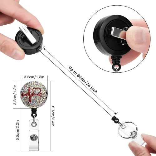 Vista 2 de Soleebee Carrete de insignia para enfermera, retráctil de 24 pulgadas con clip giratorio de cocodrilo, soporte para tarjetas de identificación
