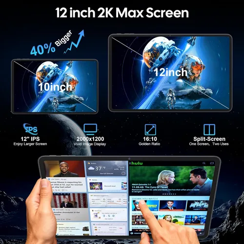Vista 3 de Tablet 2026 de 12 pulgadas, tableta Android 15 con teclado - 24 GB de RAM, 256 GB de ROM, expansión de 2 TB, pantalla de 2000 x 1200, Octa-Core