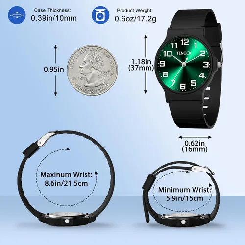 Vista 5 de Reloj analógico para niños y niñas, resistente al agua hasta 30M, reloj deportivo para niños, fácil de leer, con esfera fina, correa suave