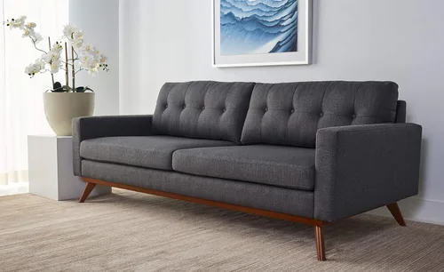Vista 8 de Safavieh Couture Home Gneiss Mid-Century - Sofá copetudo moderno gris pizarra y marrón oscuro