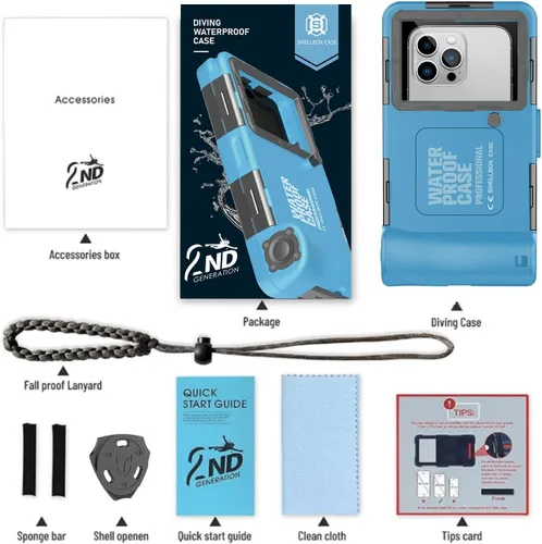 Vista 9 de ShellBox Case Funda de buceo de 2ª generación para teléfono/serie Samsung Galaxy, teléfonos universales [4.9-6.9 pulgadas], snorkel [15m/50ft]