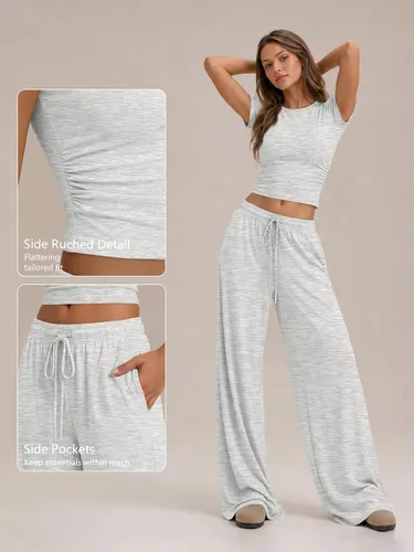 Vista 5 de Trendy Queen Conjunto de descanso de verano de 2 piezas a juego con Avena Gris