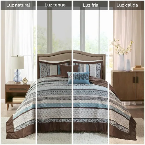 Vista 2 de Madison Park Princeton - Juego de colcha reversible acolchada, reverso sólido de verano transpirable, capa de ropa de cama ligera para todas