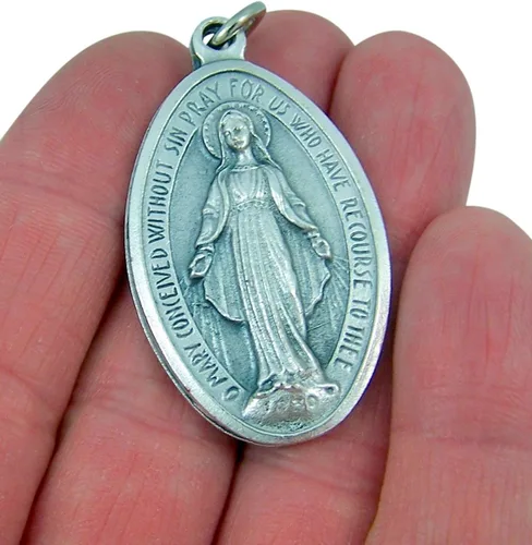 Vista 3 de Regalos devocionales y medallas de plata con colgante de medalla milagrosa de Nuestra Señora de la Gracia