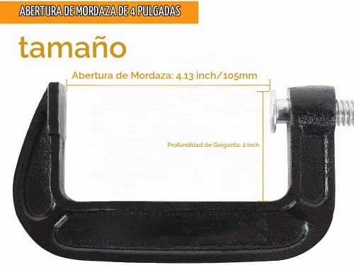 Vista 2 de Juego de abrazaderas en C de 4 pulgadas, abrazadera C de acero resistente, abrazaderas de fuerza industrial C para carpintería, soldadura y 1 unidad.