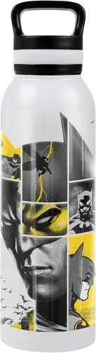 Vista 8 de Batman OFFICIAL 80 Years Bat Panels - Botella de agua aislada de 24 onzas, resistente a fugas, de acero inoxidable con tapa de bucle, color negro