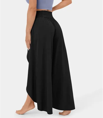 Vista 5 de Pantalones fluidos para mujer, pantalones casuales de pierna ancha con abertura, talla grande, bohemio, cintura alta, para yoga, hippie, pilates