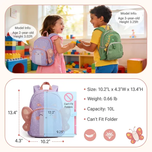 Vista 5 de mommore Mochila de pana para niños y niñas de 2 a 4 años, mochilas de preescolar para jardín de infantes – 13 pulgadas de alto, bonita mochila