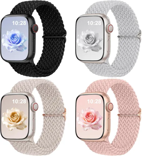 Vista 14 de DaQin Paquete de 4 correas elásticas trenzadas Solo Loop para Apple Watch para mujeres y hombres, de 1.575 pulgadas, 1.614 pulgadas, 1.654 pulgadas