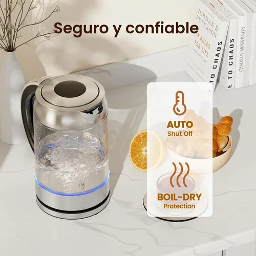 Vista 6 de TOPZEE Hervidor eléctrico de vidrio de 1.7L para café y té, caldera de agua caliente con 6 temperaturas preestablecidas, función de mantener